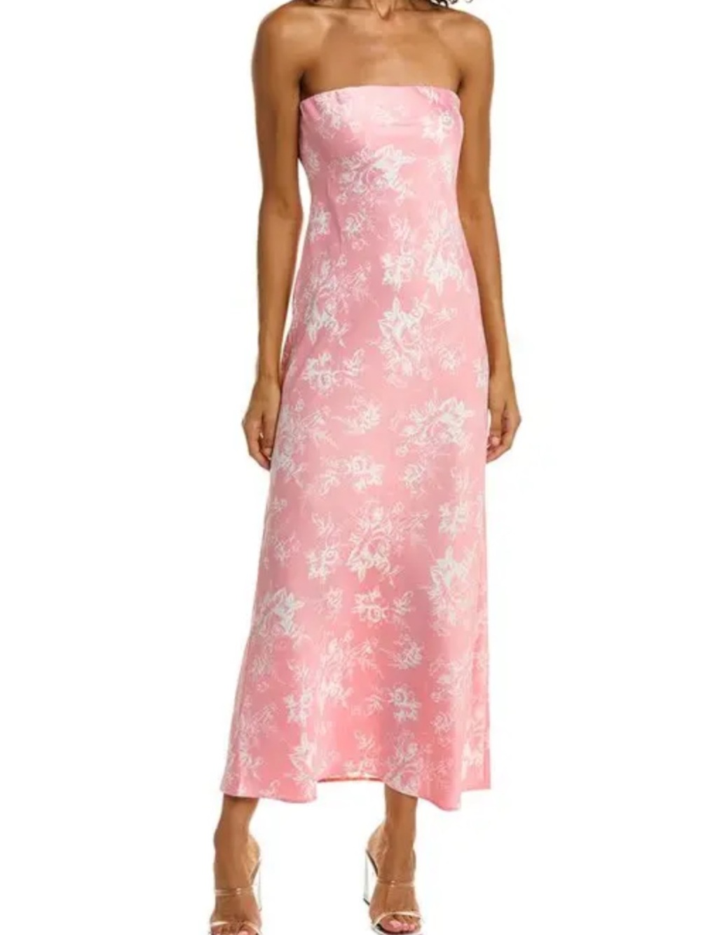 Strapless Pink Floral Maxi Dress